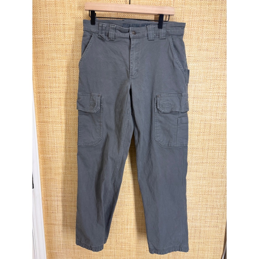 Duluth Trading Co Flex Fire Hose Relaxed Fit Cargo Work Pants Mens 33x32 Gray